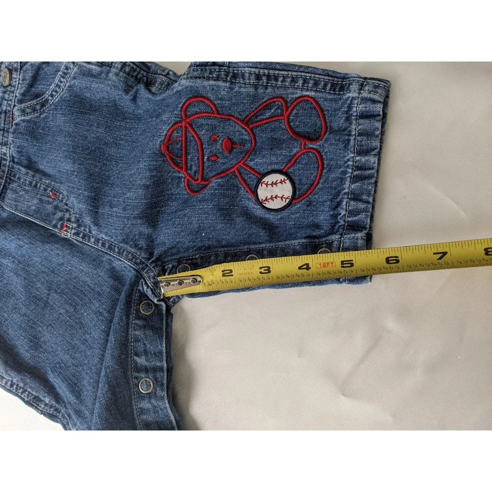 Carters Vintage Denim Overalls 6M Baseball Bear Embroidered Blue Jeans Kids